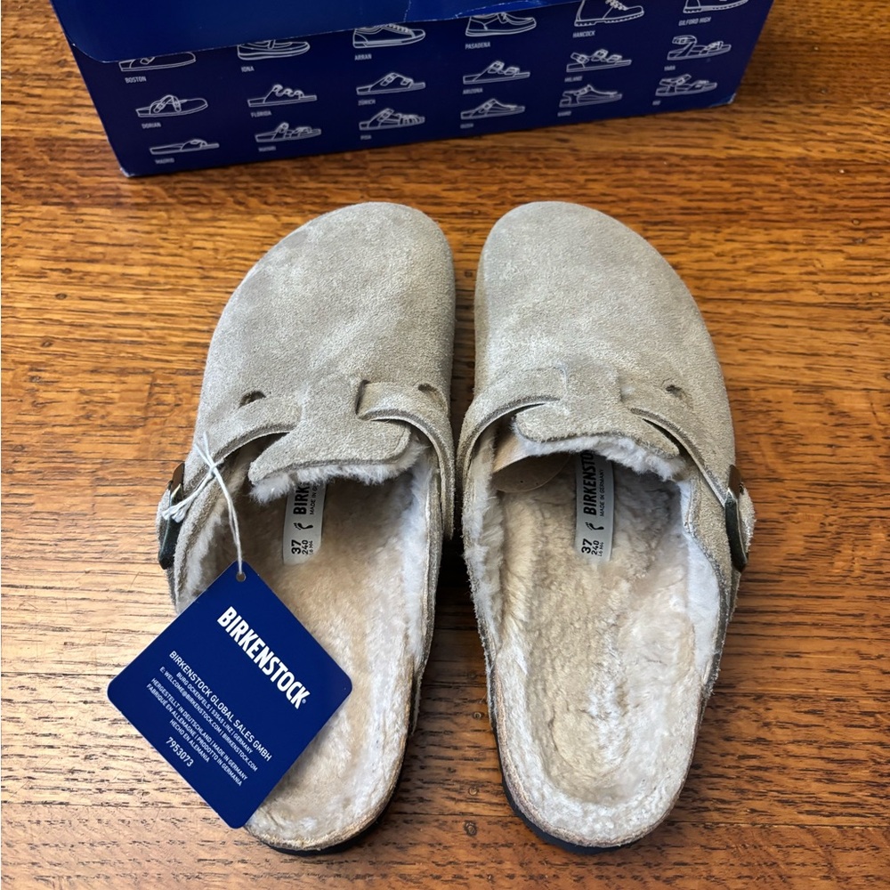 Birkenstock Boston Shearling Clogs in Taupe - Picture 3 of 7